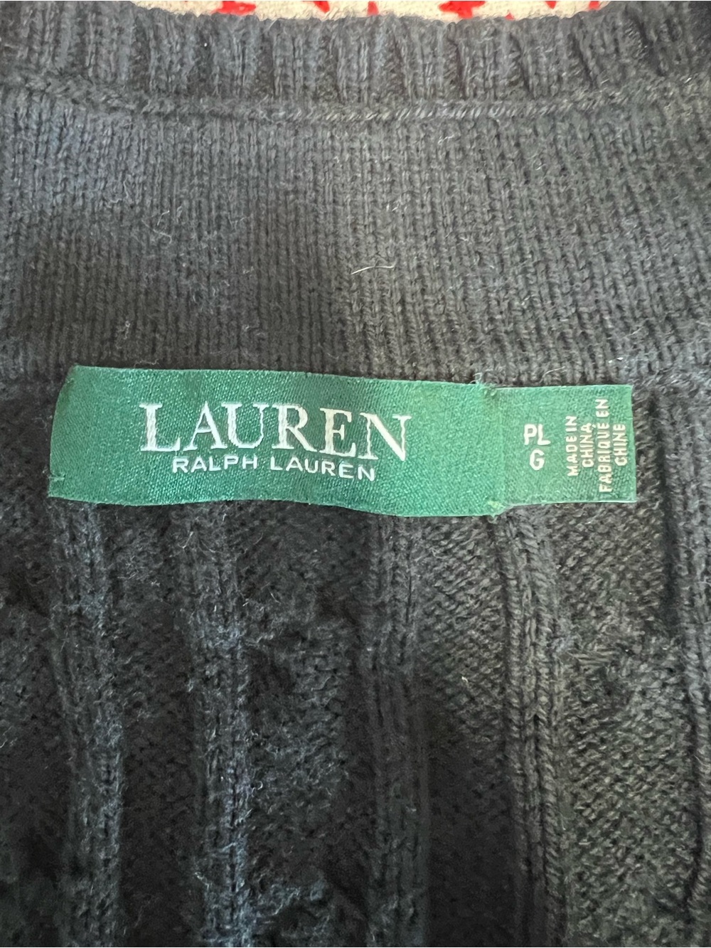 Lauren Ralph Lauren black white v neck sweater PL preppy cotton cable knit - Picture 3 of 11